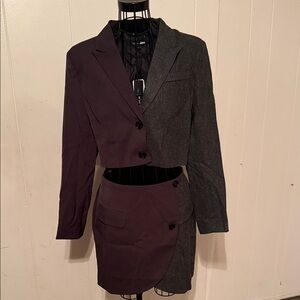 Fashion Nova Black and Gray Blazer Skirt Set